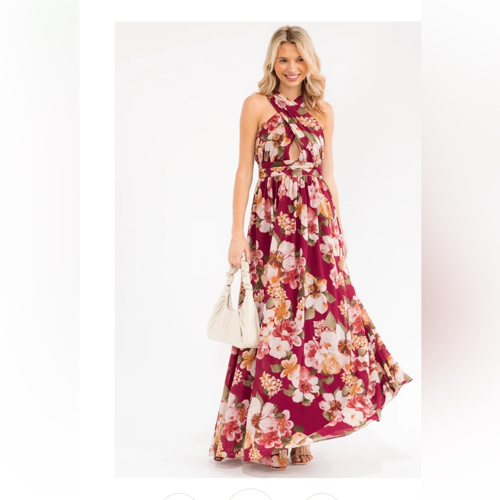 Womens sleeveless front key Hole Floral Maxi dress 100% polyester 100%lining